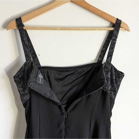 Vintage Black Shimmer Square Neck Y2K Mini Dress - Picture 7 of 7